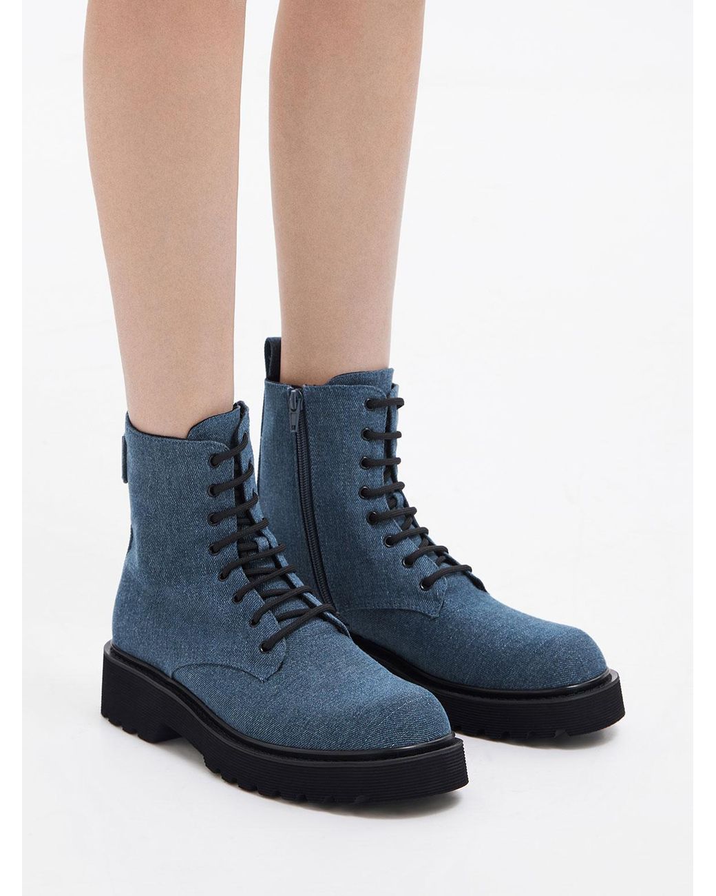 Denim lace up boots hot sale