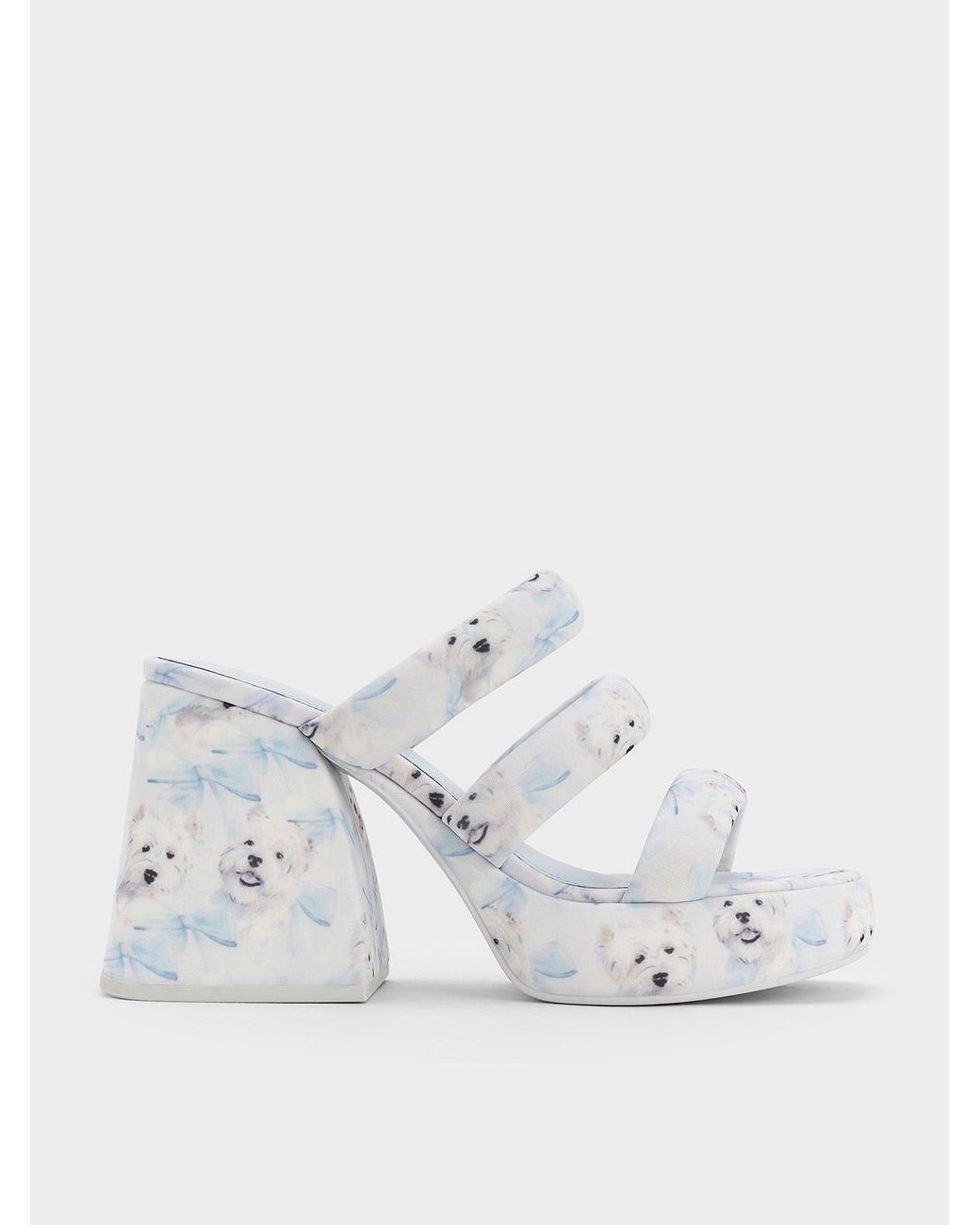 Charles & Keith White Tattie Dog-print Puffy-strap Platform Mules
