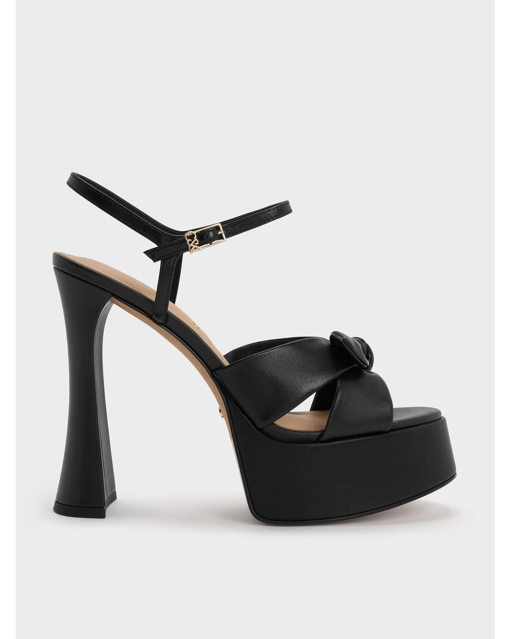 Charles & Keith Black Jayce Leather Platform Sandals
