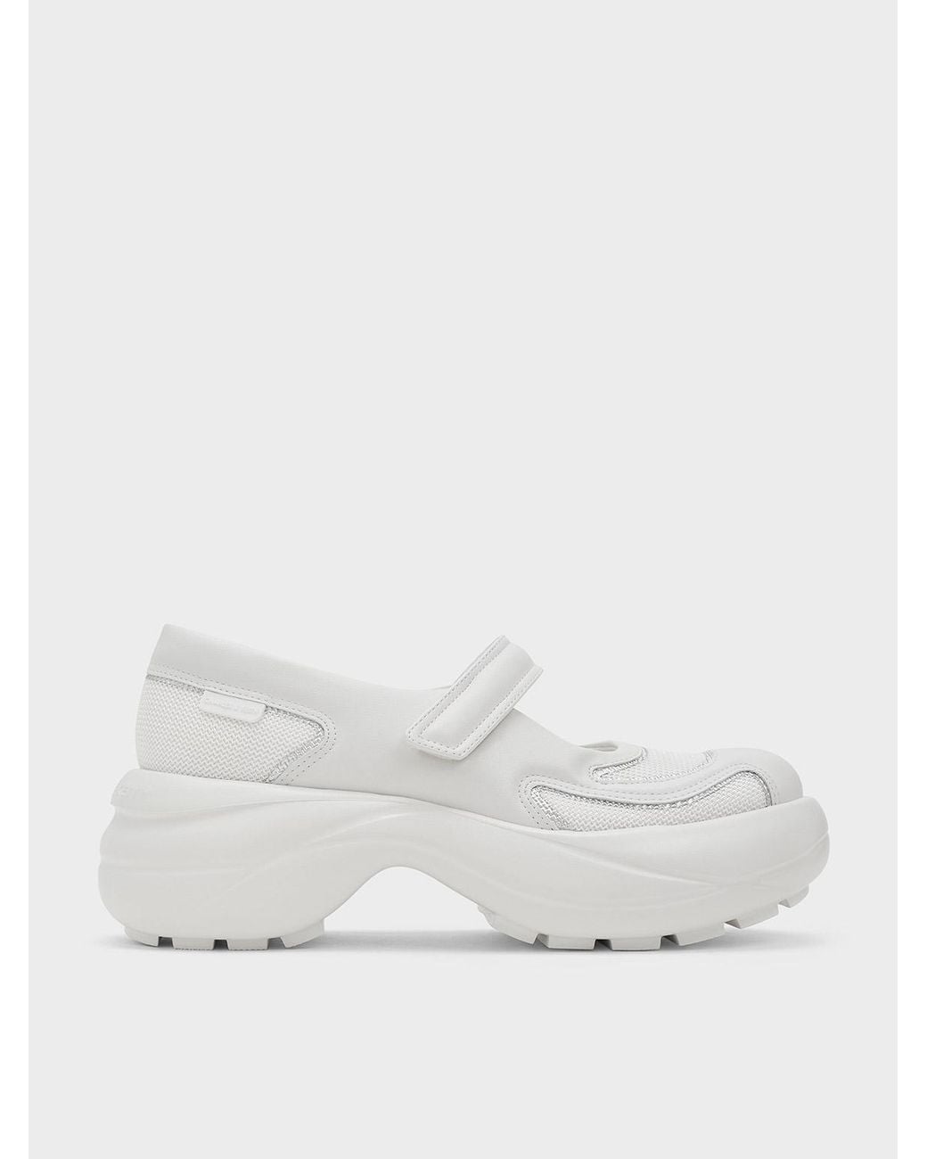 Charles & Keith Mesh Curved Platform Mary Jane Sneakers in White