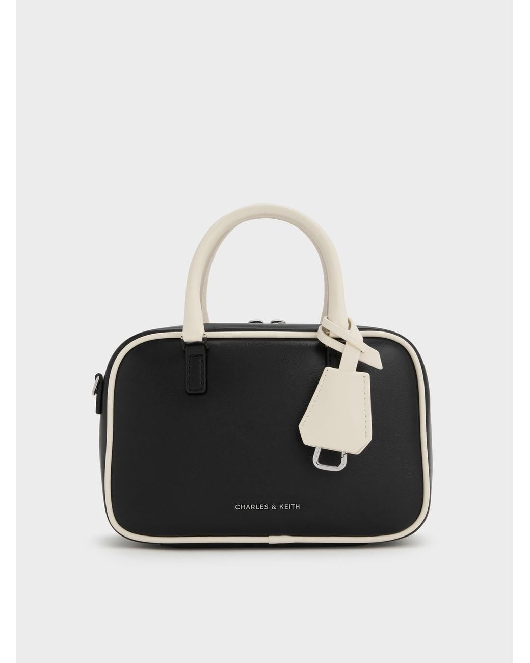 Charles & Keith Black Mini Sianna Two-tone Bowling Bag