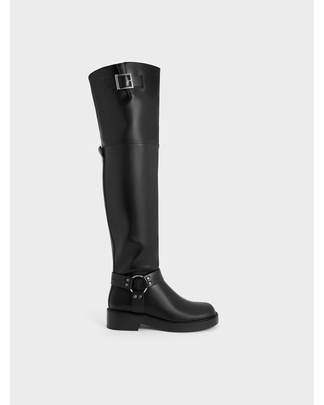 Charles & Keith Black Davina Buckled Thigh-high Boots