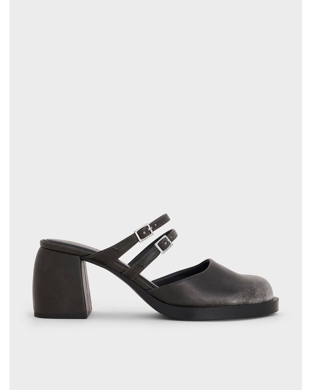 Charles & Keith White Double-Strap Platform Mules