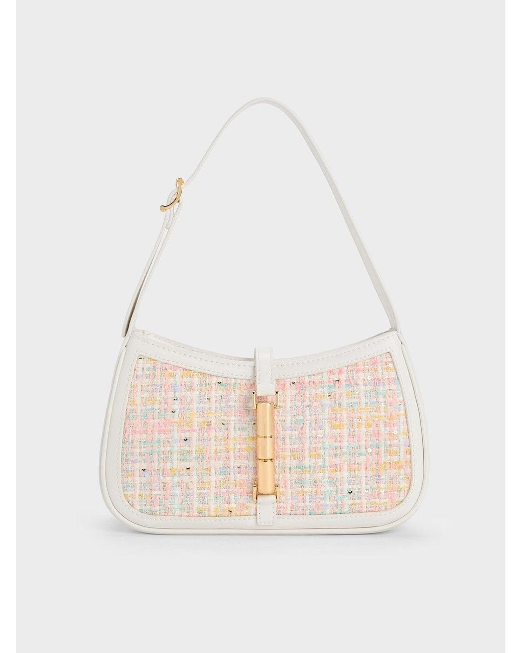 Charles & Keith Cesia Metallic Accent Tweed Shoulder Bag in White Lyst