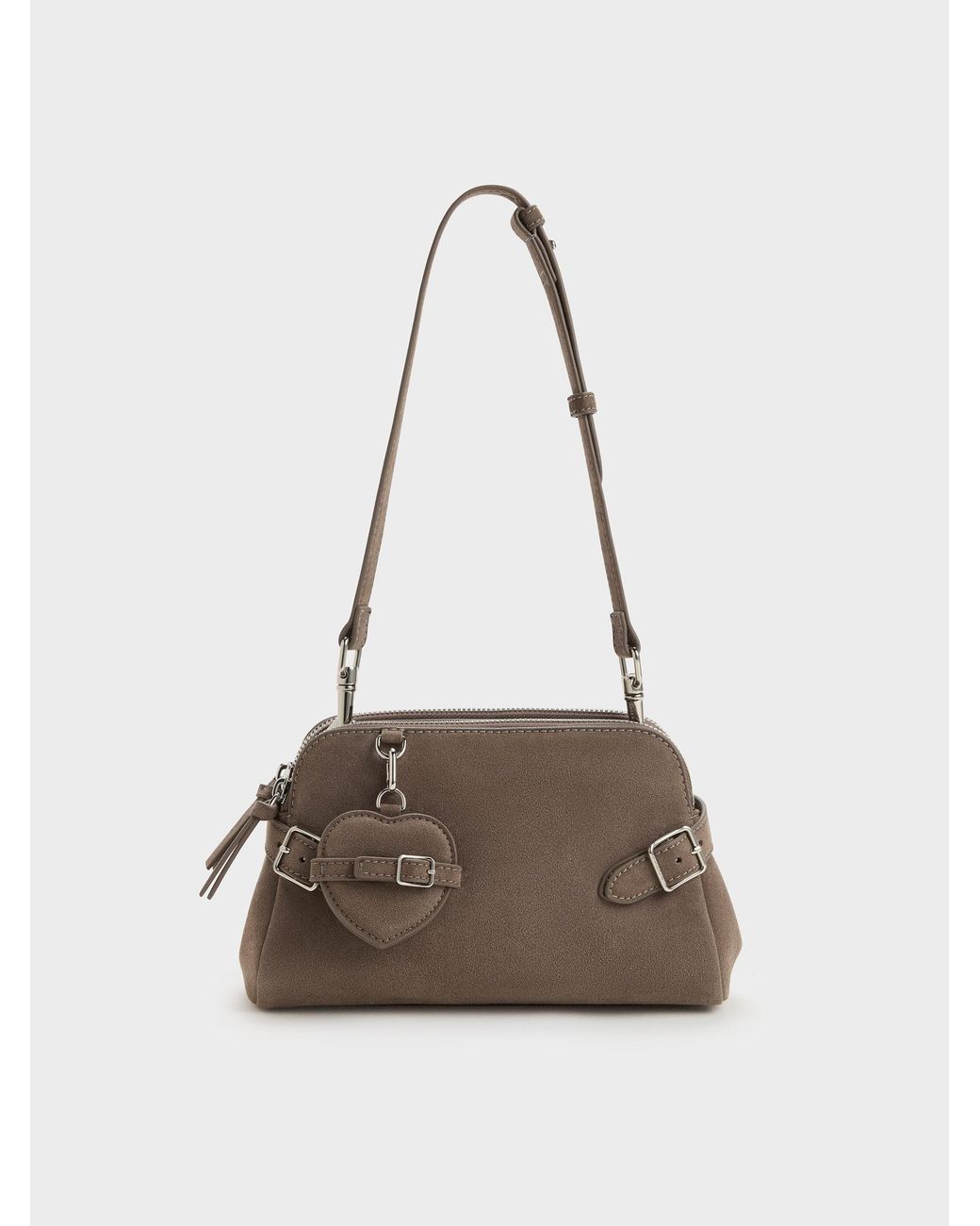Charles & Keith Brown Nellie Heart-Charm Shoulder Bag