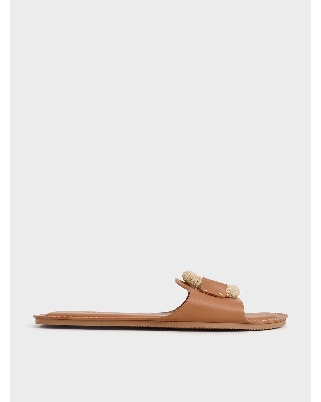 Charles & Keith White Raffia Ring Slide Sandals