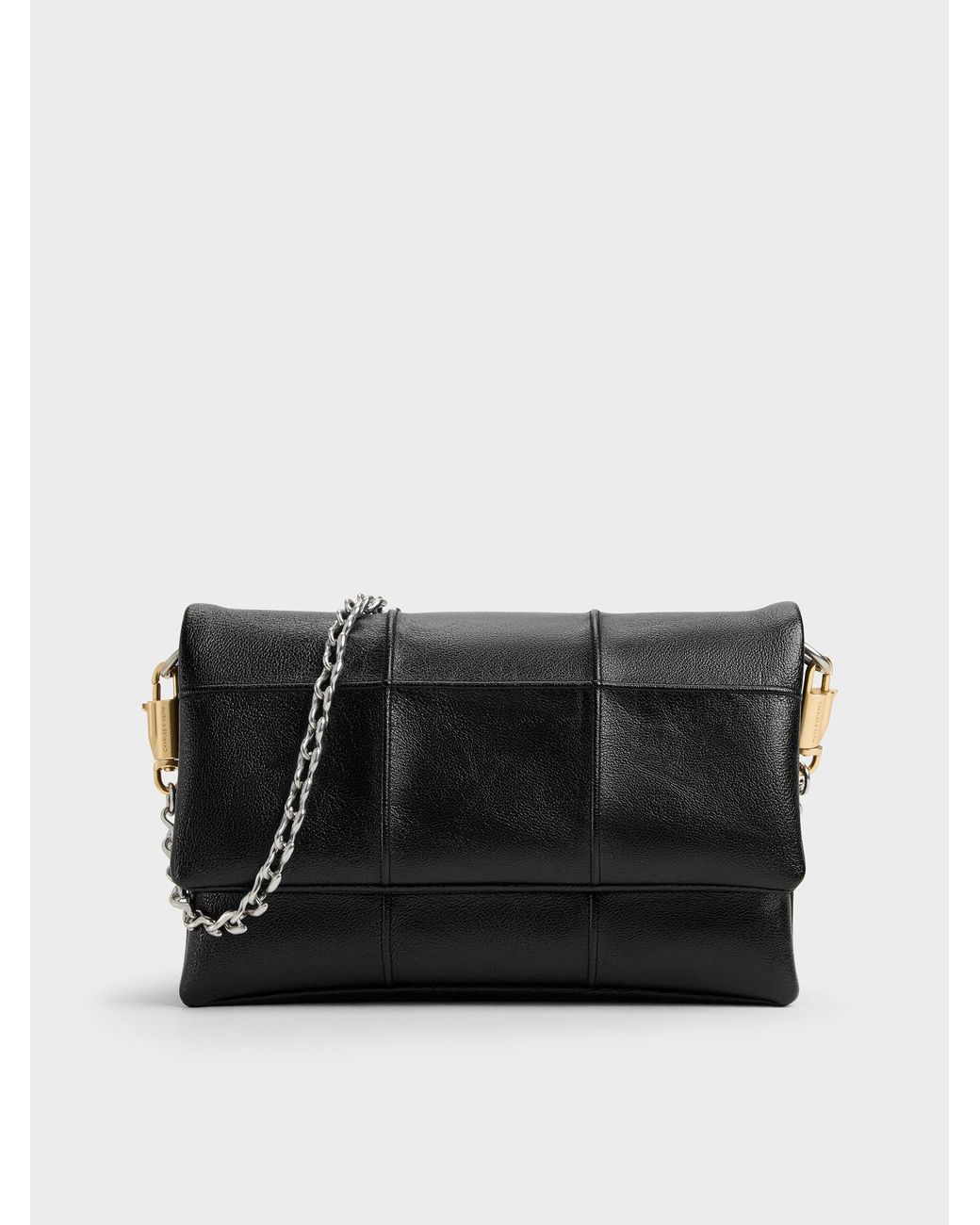 Charles & Keith Black Delfina Quilted Wallet On Chain
