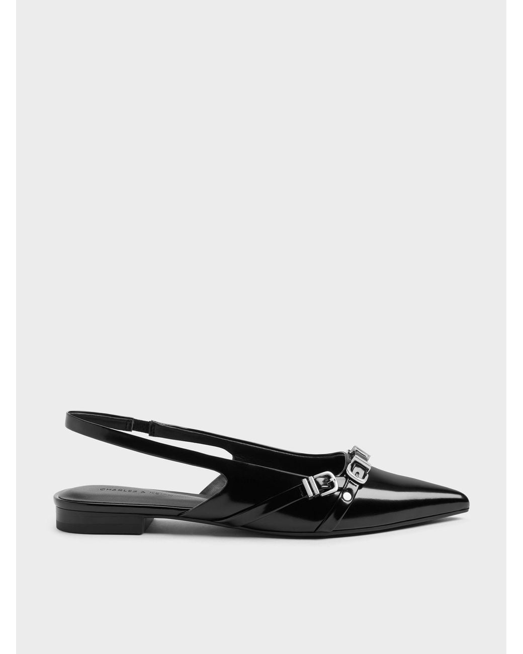 Charles & Keith White Aira Buckled-Strap Slingback Flats