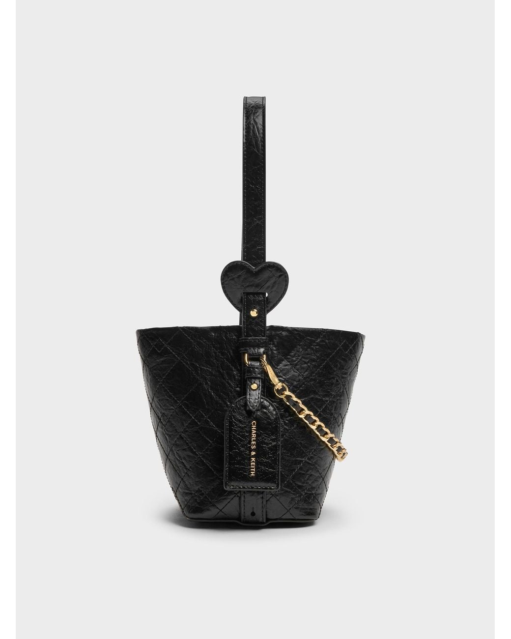 Charles & Keith Black Duo Quilted Chain Bucket Bag