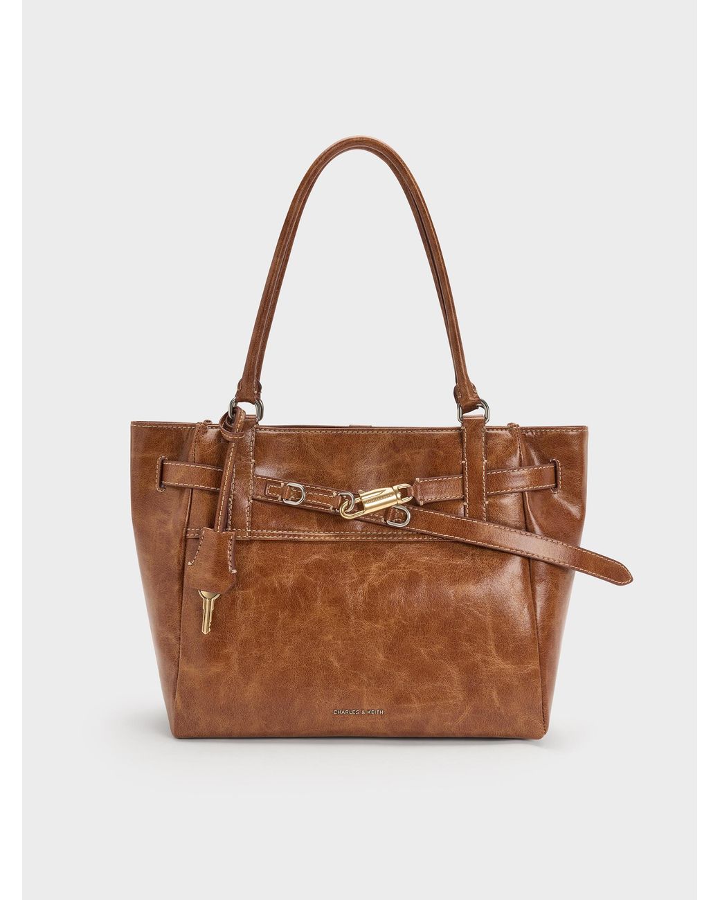 Charles & Keith Brown Delfina Belted Tote Bag