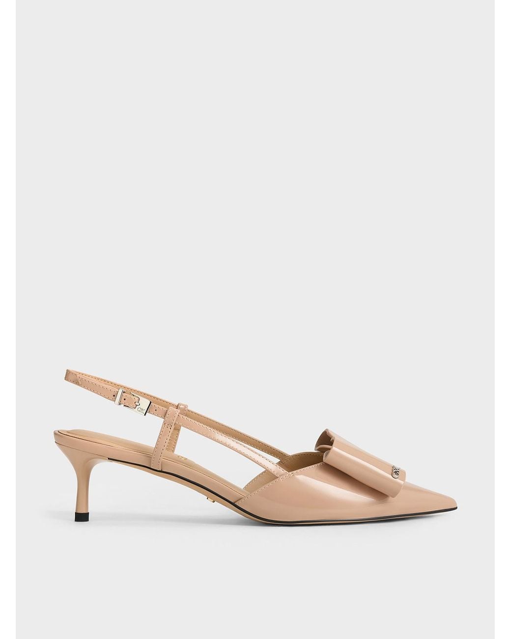 Charles & Keith Natural Lu Patent Leather Bow Slingback Pumps