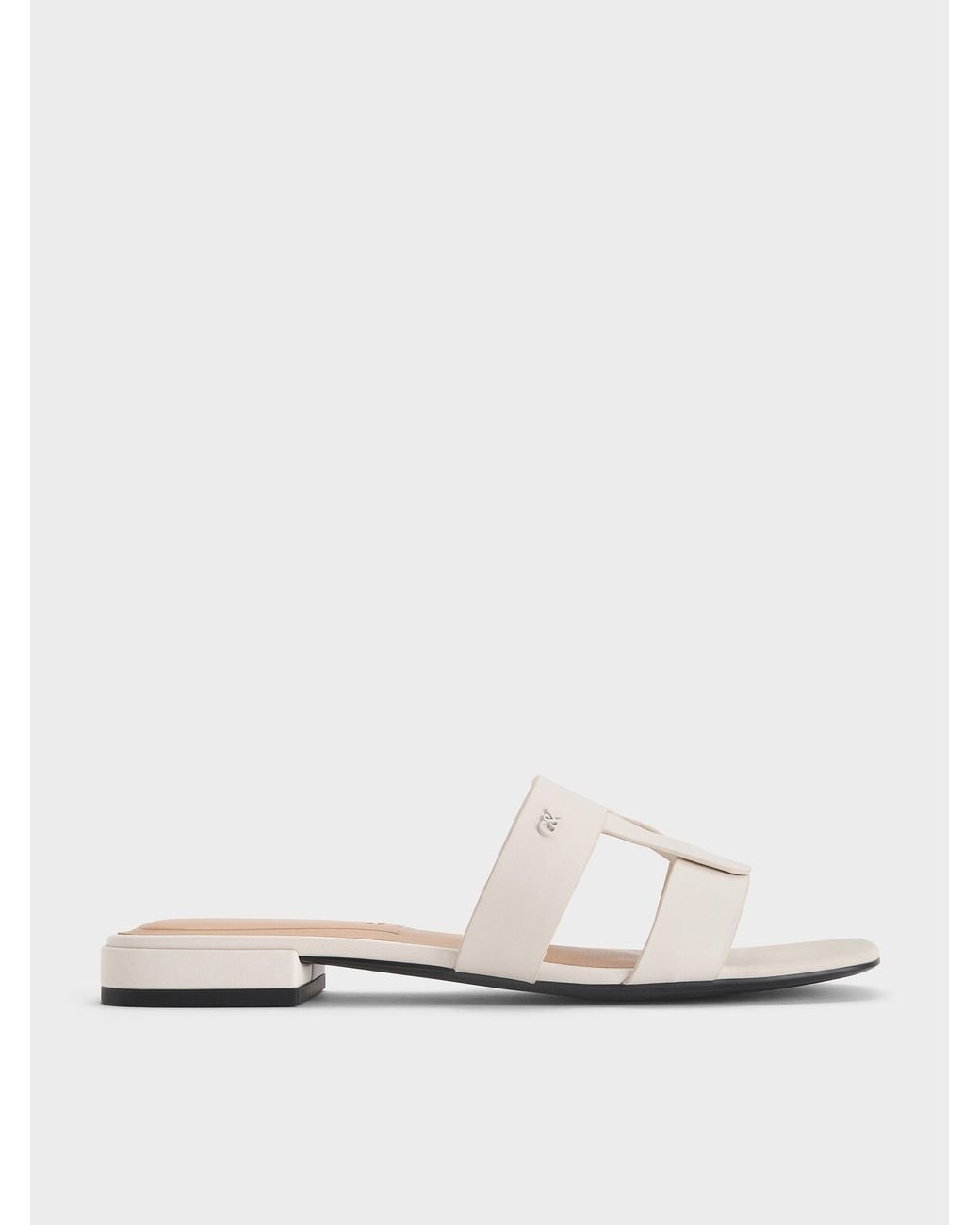 Charles & Keith White Petina Leather Slide Sandals