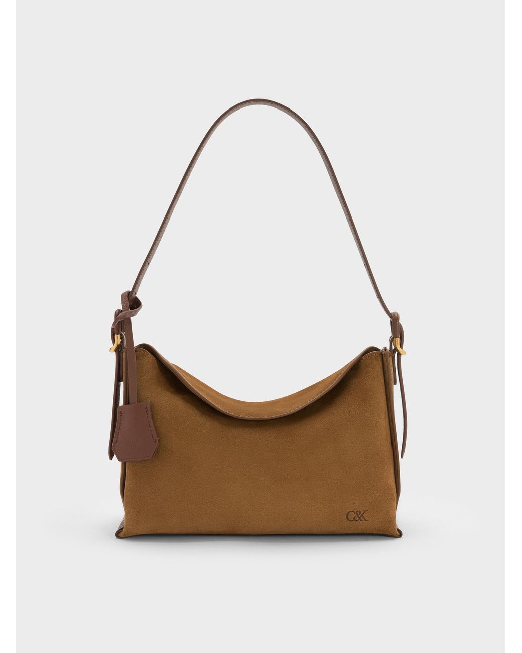 Charles & Keith White Leather & Suede Top-Flap Hobo Bag