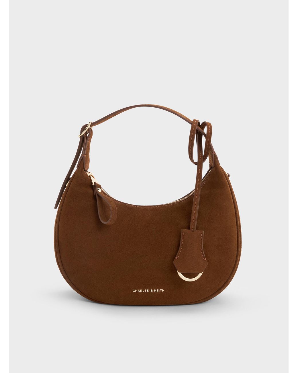 Charles & Keith Brown Vega Faux Suede Hobo Bag