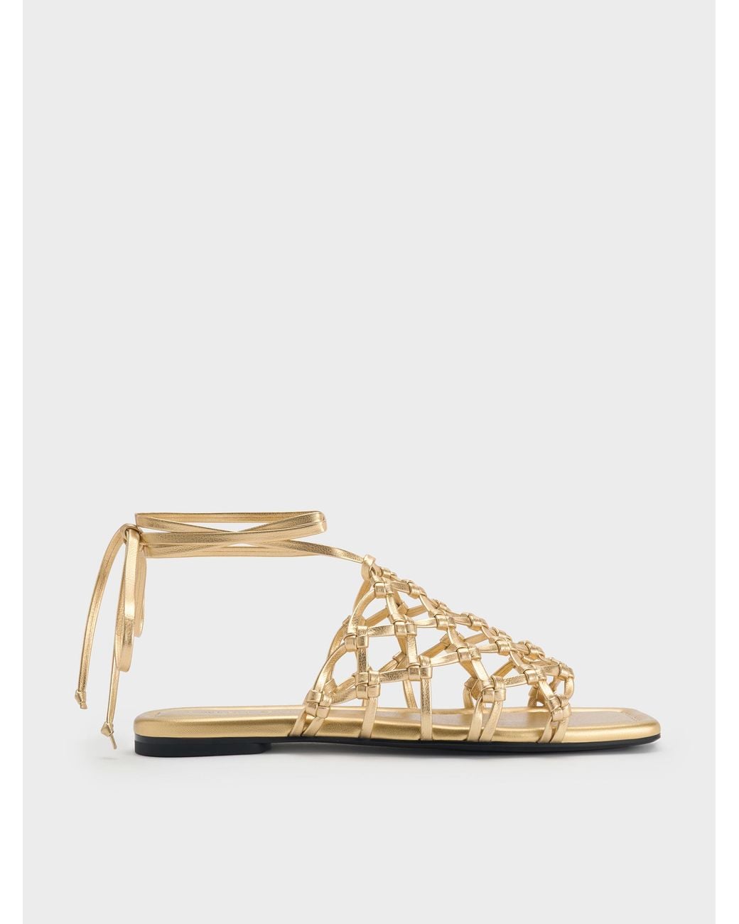 Charles & Keith Natural Woven Tie-around Net Sandals