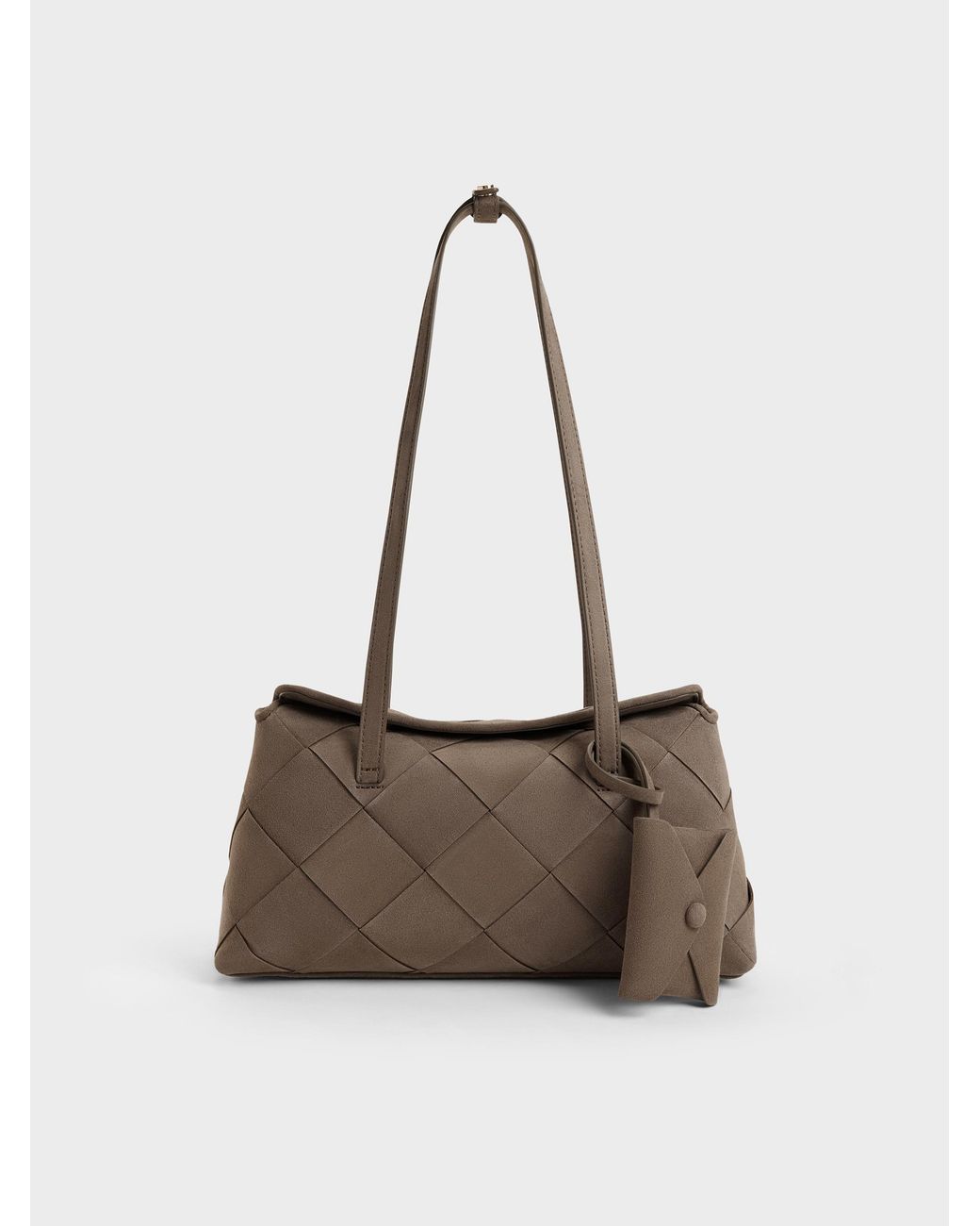 Charles & Keith White Maribel Woven Trapeze Shoulder Bag