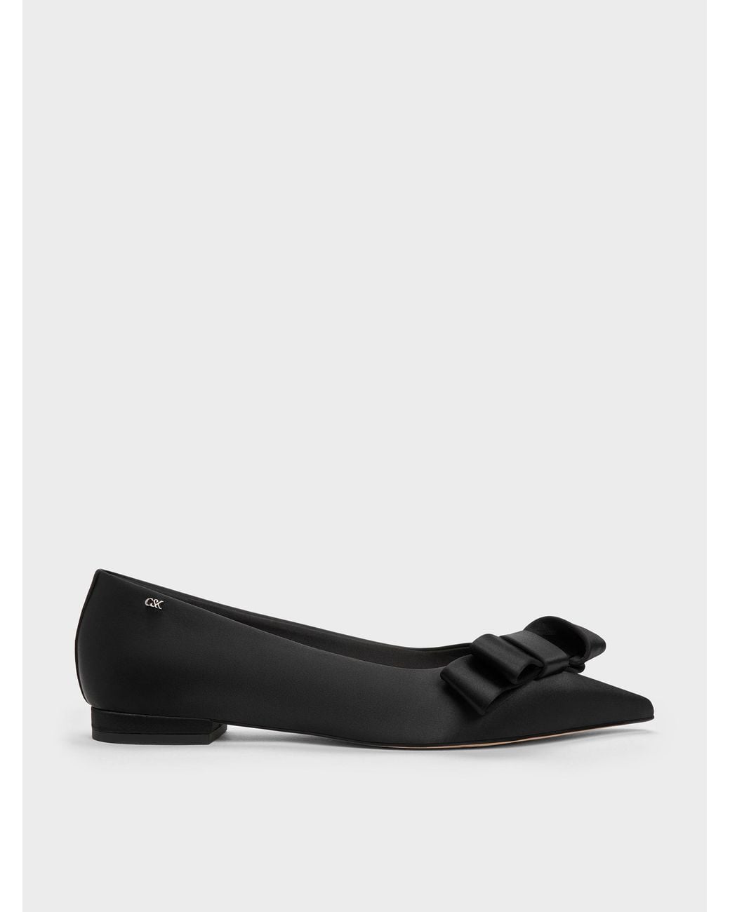 Charles & Keith Black Pleated-Bow Pointed Ballet Flats