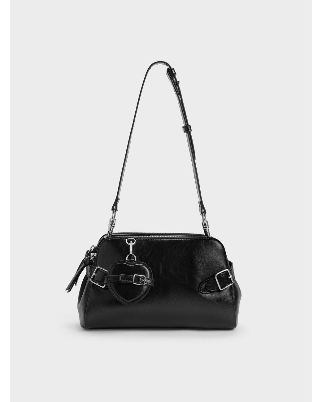 Charles & Keith Black Nellie Heart-Charm Shoulder Bag