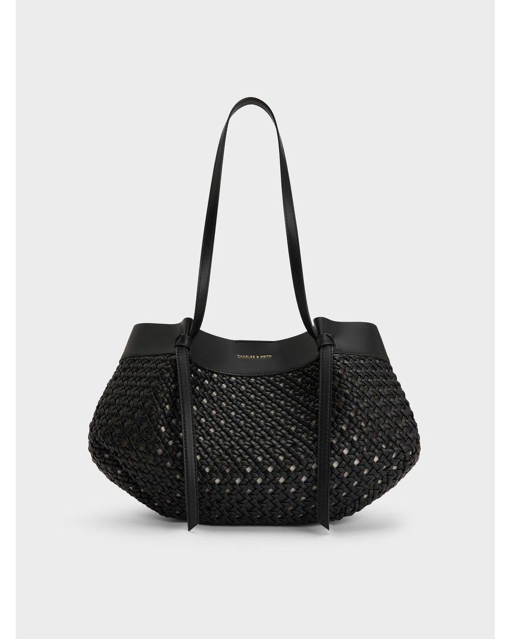 Charles & Keith Black Calla Woven Tote Bag
