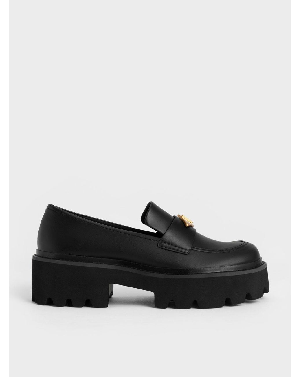 Charles & Keith Metallic Accent Chunky Platform Penny Loafers in Black ...