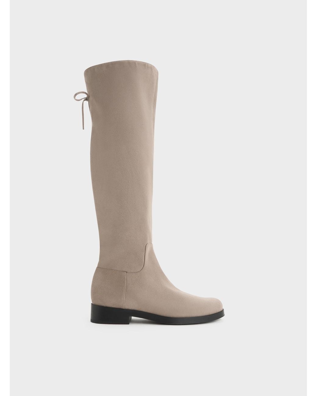Charles & Keith White Louisa Faux Suede Fold-Over Thigh-High Boots