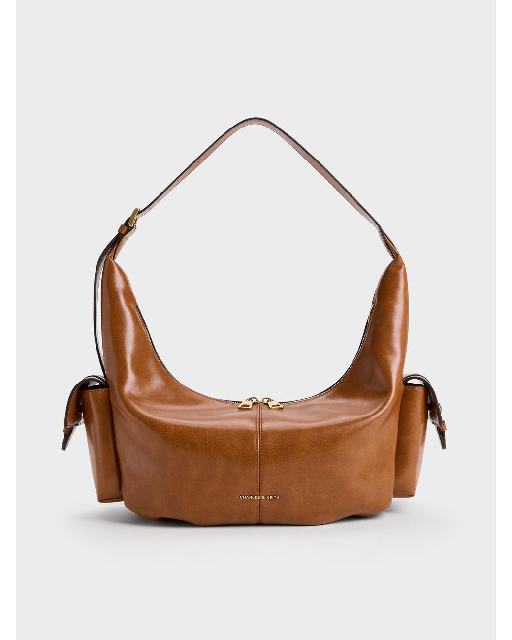 Charles & Keith Brown Large Bessie Side-Pocket Hobo Bag