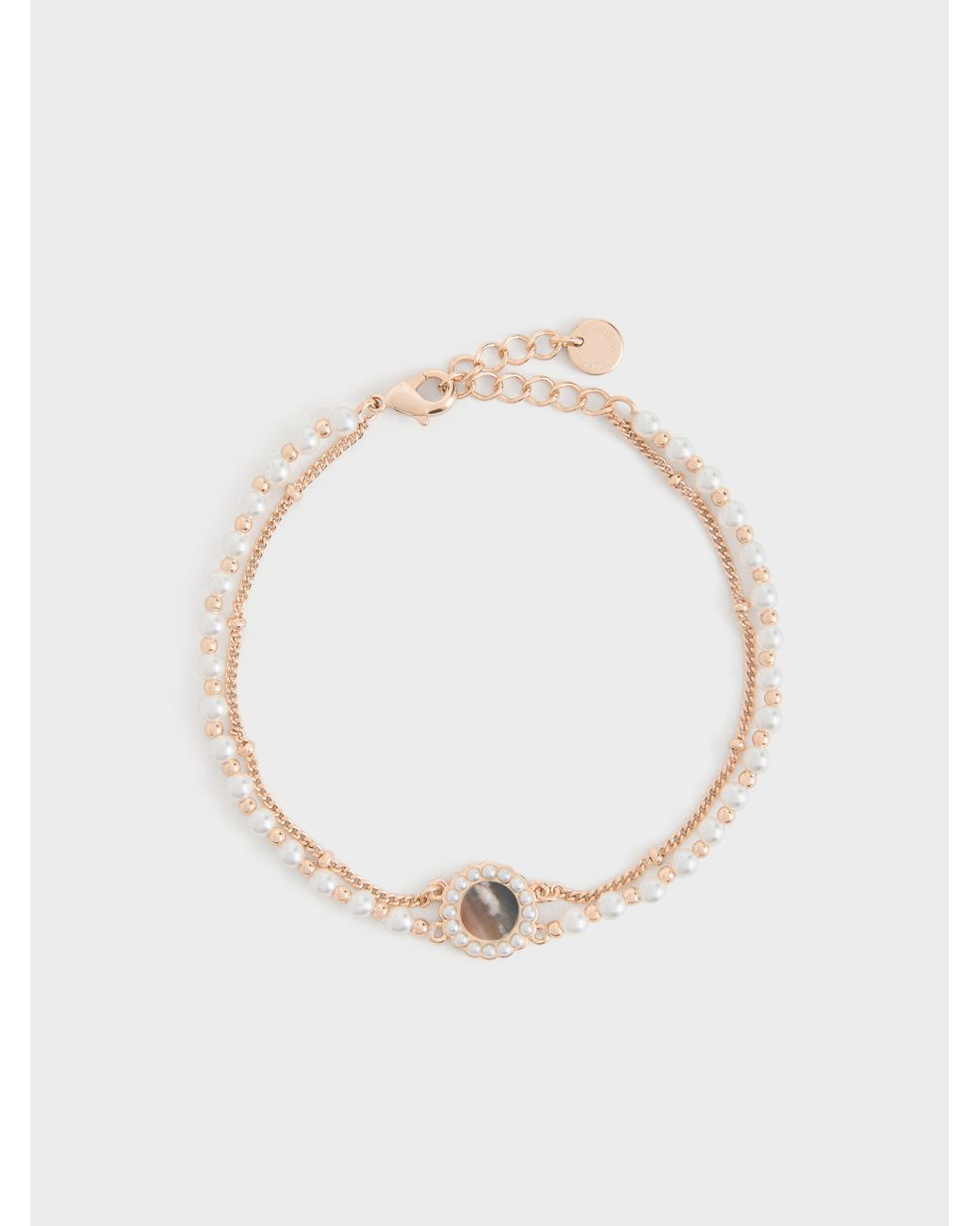 Charles & Keith White Pearl & Gemstone Double-Chain Bracelet