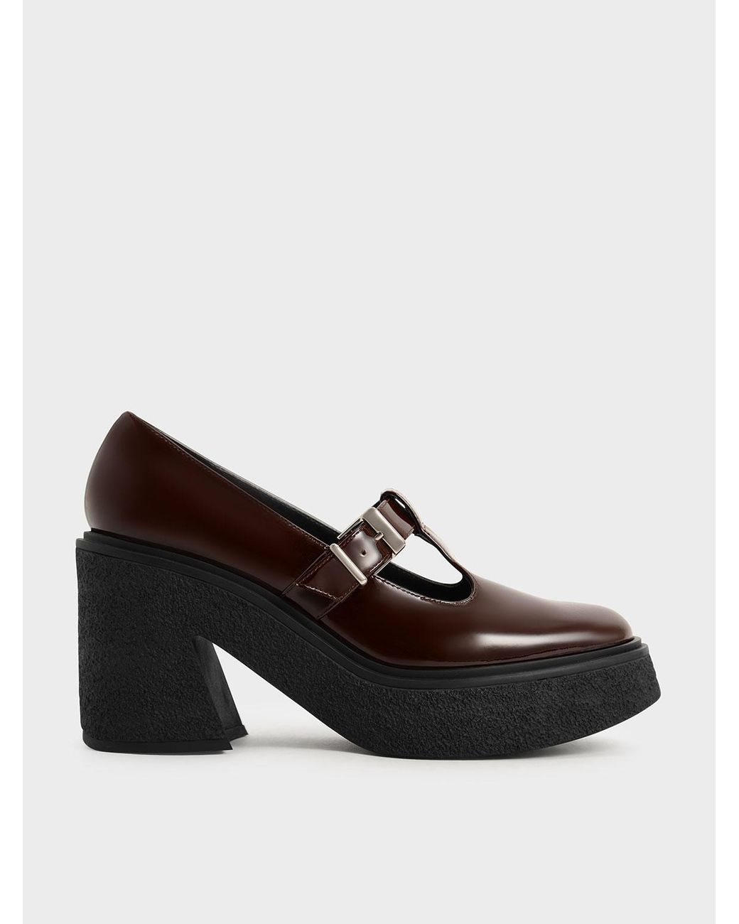 Charles & Keith Odette Patent Leather T-bar Platform Mary Janes in Brown | Lyst