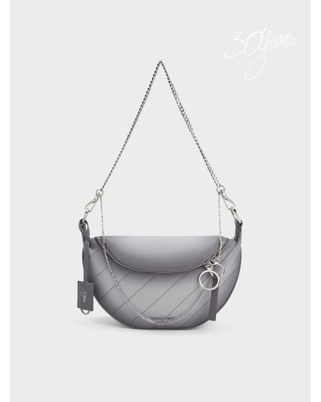 Charles & Keith White Philomena Half-Moon Crossbody Bag