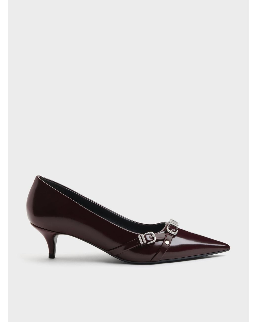 Charles & Keith Red Aira Buckled-Strap Kitten Heels