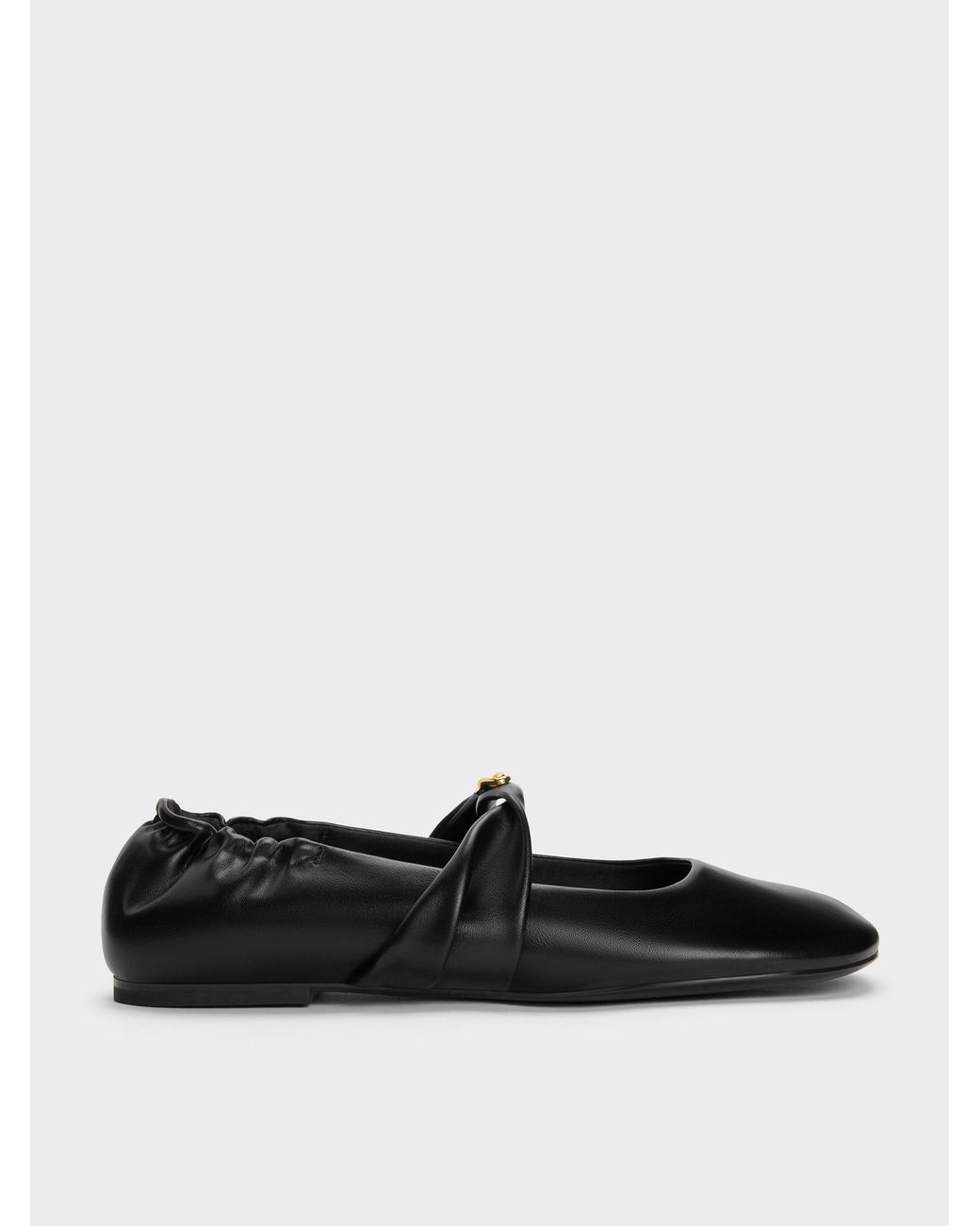 Charles & Keith White Metallic-Accent Twist-Strap Mary Jane Flats