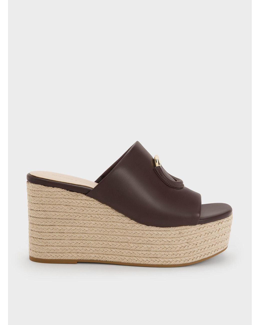 Charles & Keith Brown Metallic-accent Espadrille Wedges