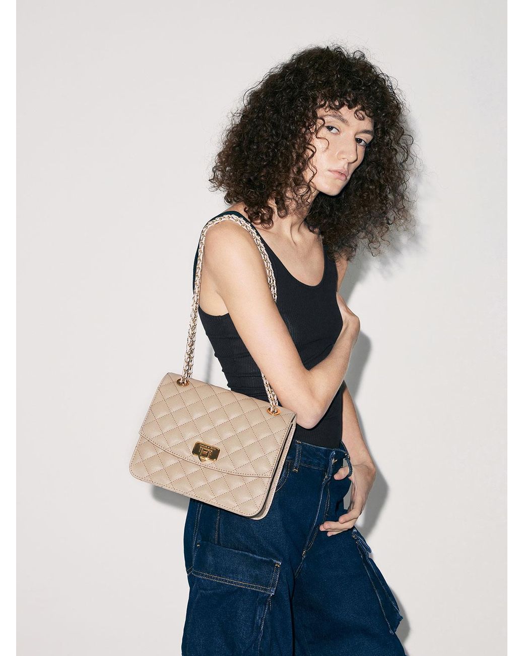 Charles Keith Cressida Quilted Chain Strap Bag in Natural Lyst UK