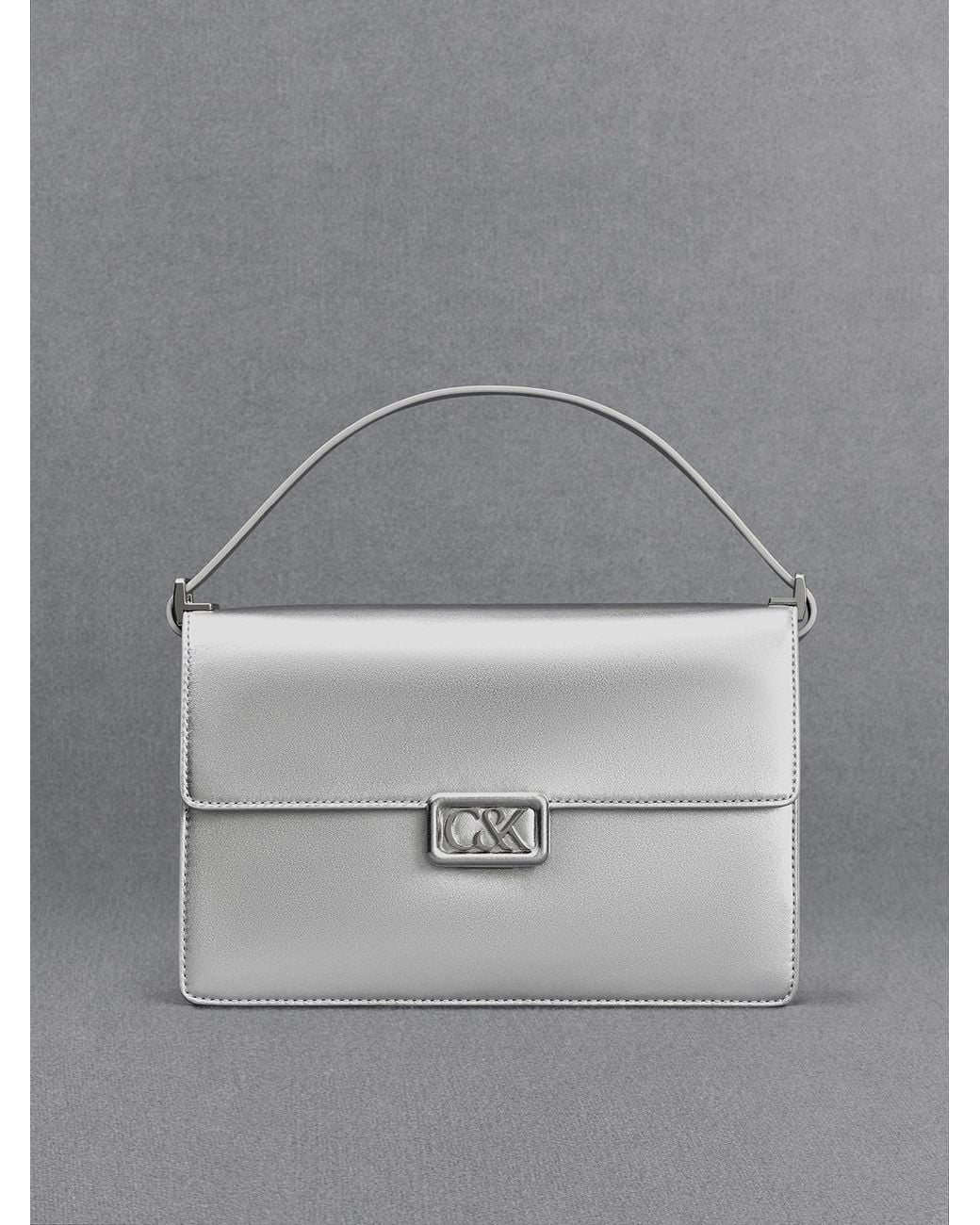 Charles & Keith Gray Metallic Leather Shoulder Bag