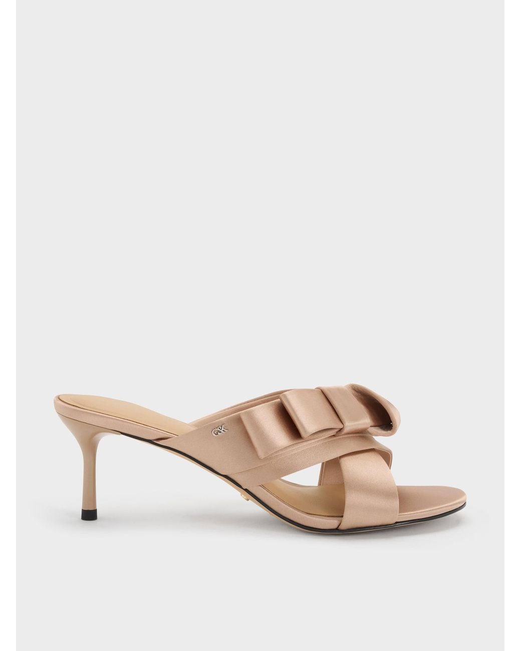 Charles & Keith Natural Pleated-Bow Heeled Mules