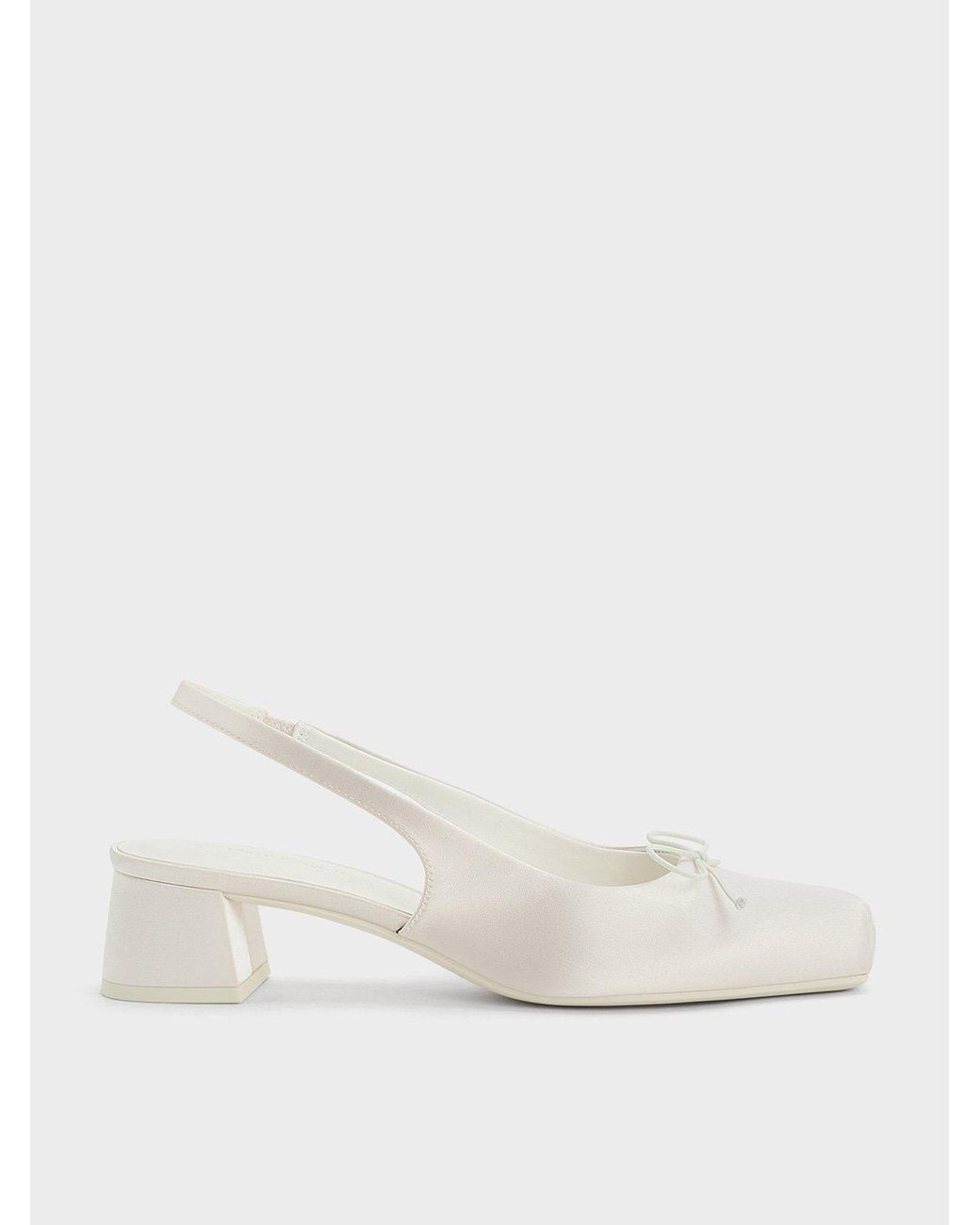 Charles & Keith Natural Sadira Satin Bow Square-Toe Slingback Pumps