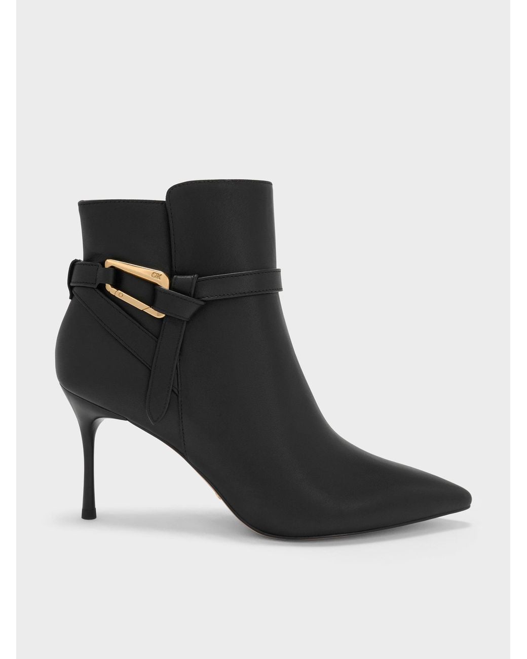 Charles & Keith Black Daena Leather Stiletto Ankle Boots