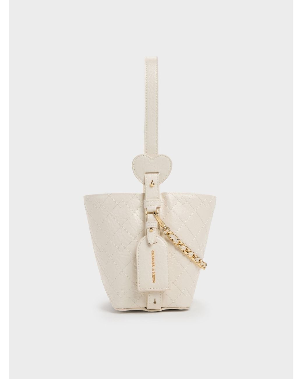 Charles & Keith White Duo Quilted Chain Bucket Bag
