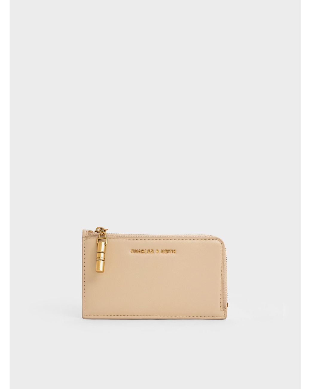 Charles & Keith Natural Cesia Zip-Around Card Holder