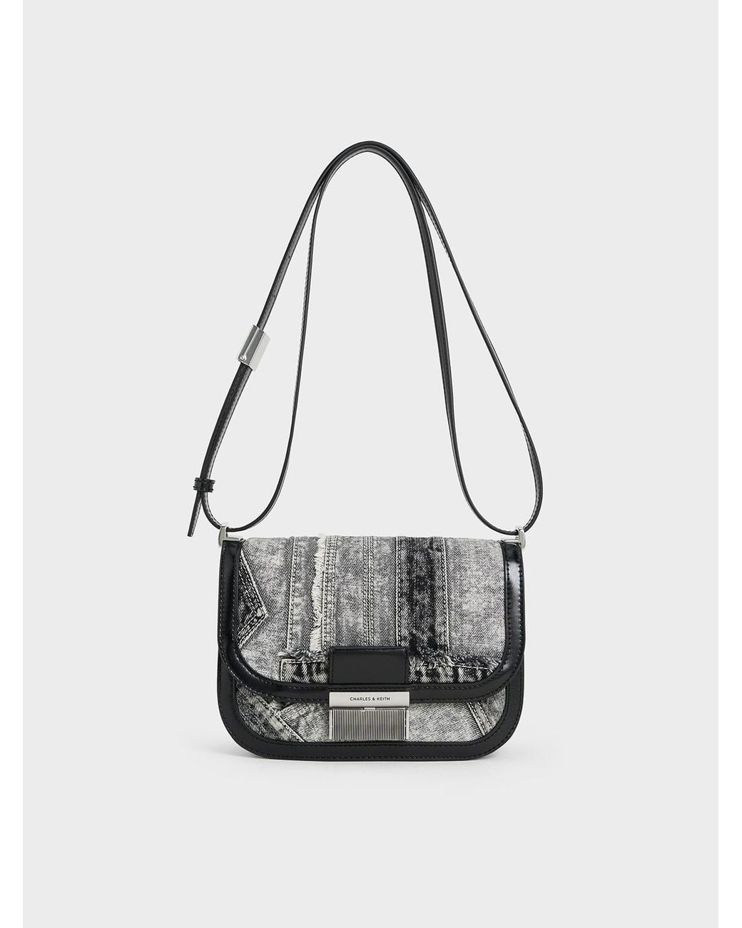 Charles & Keith White Charlot Patchwork Denim Bag