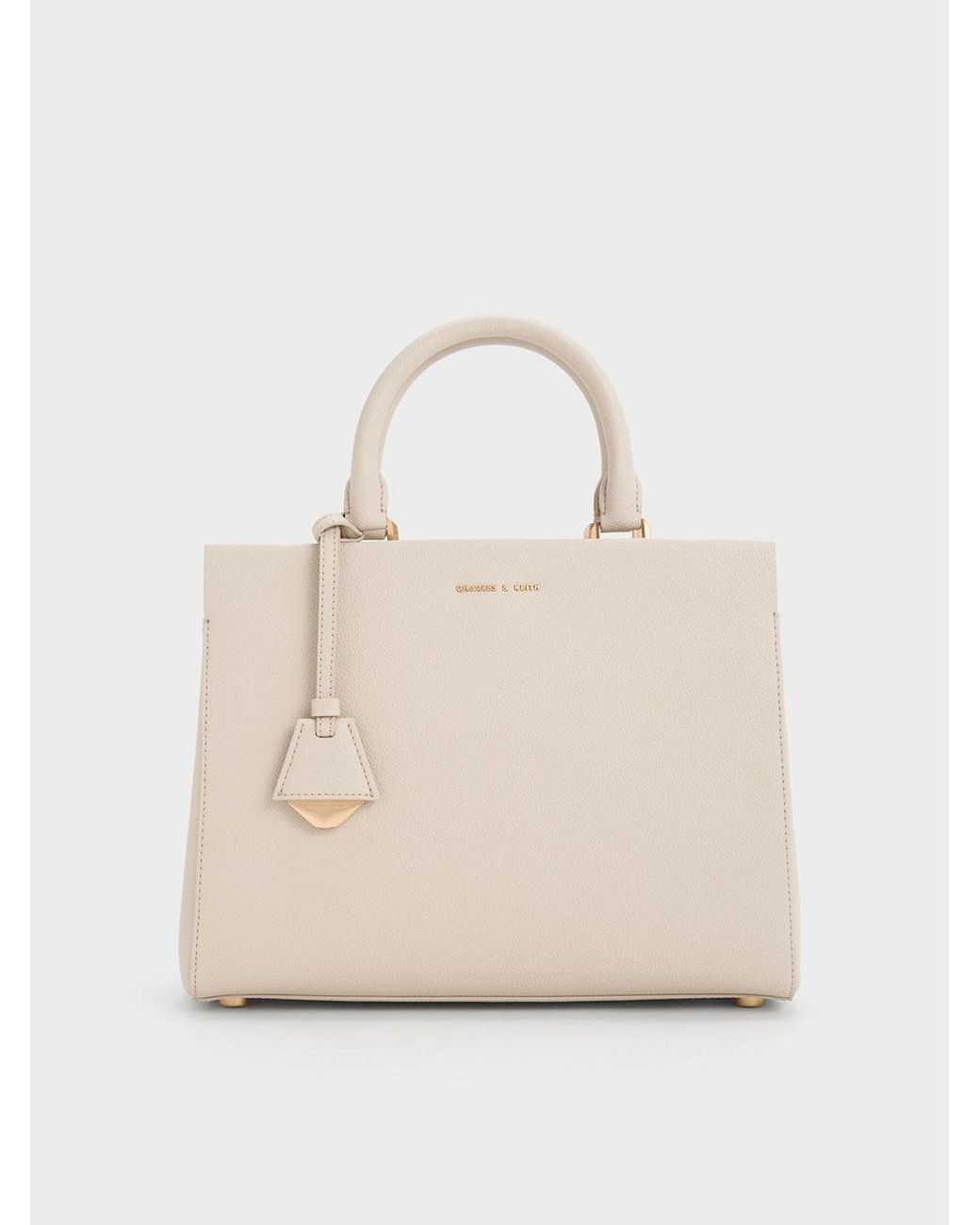 Charles Keith Mirabelle Structured Top Handle Bag in Natural Lyst