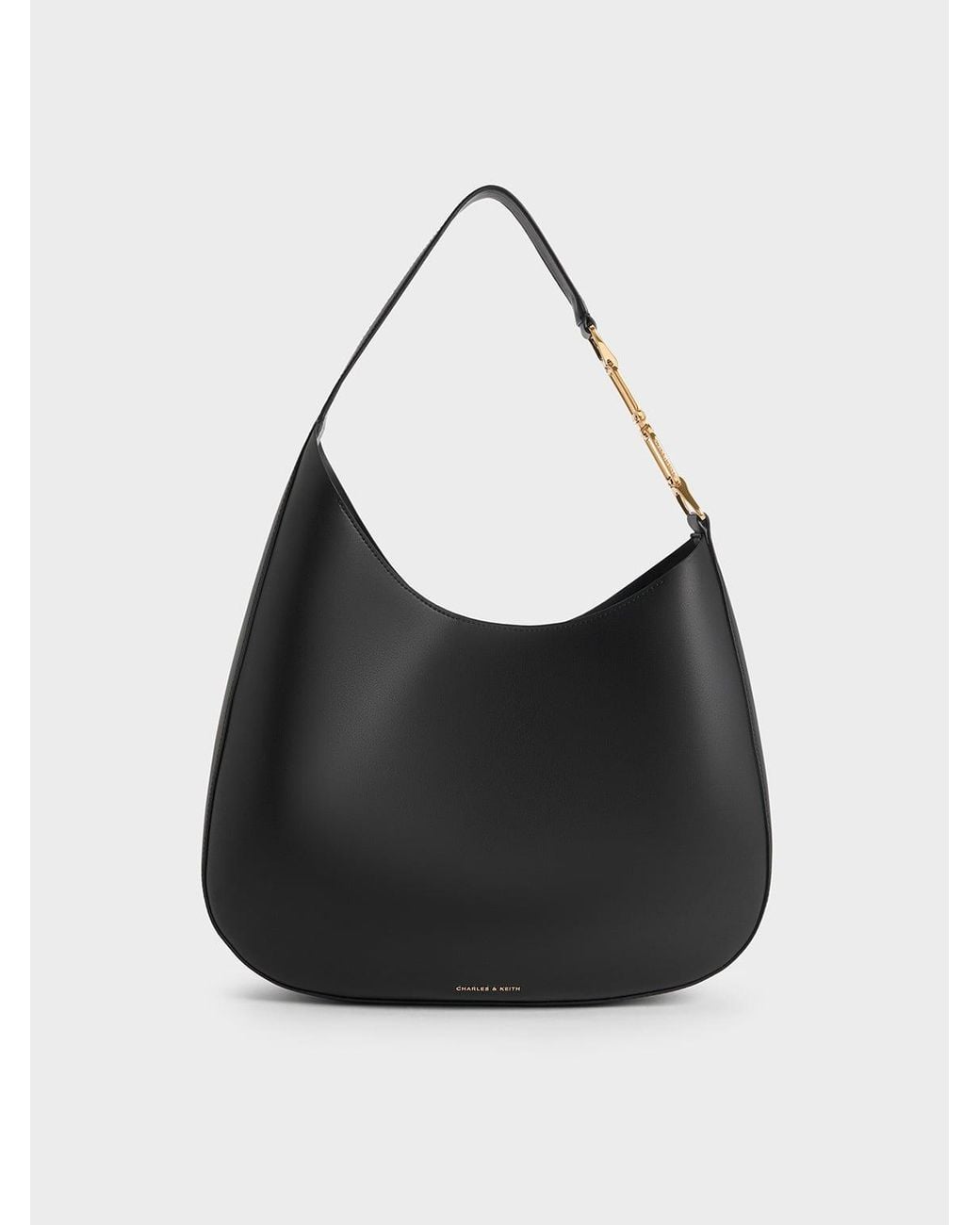 Charles & Keith Black Agatha Chain-accent Slouchy Hobo Bag