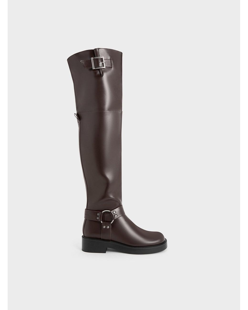 Charles & Keith White Davina Buckled Thigh-high Boots