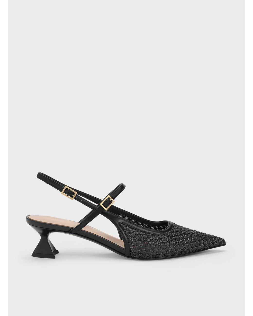 Charles & Keith White Raffia Sculptural-heel Slingback Pumps