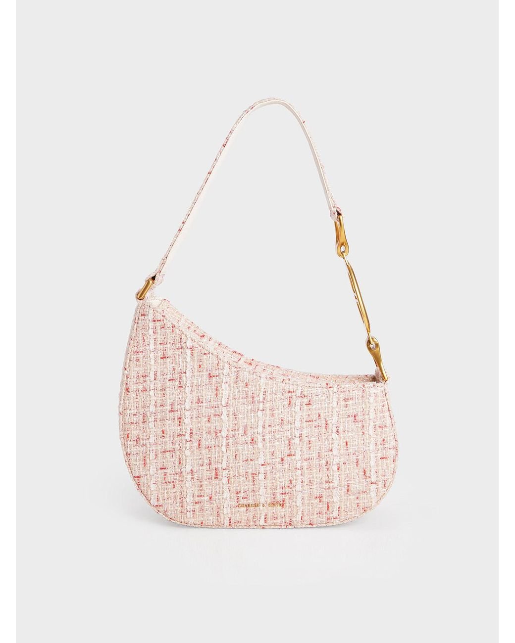 Charles & Keith Tweed Asymmetrical Shoulder Bag in Natural