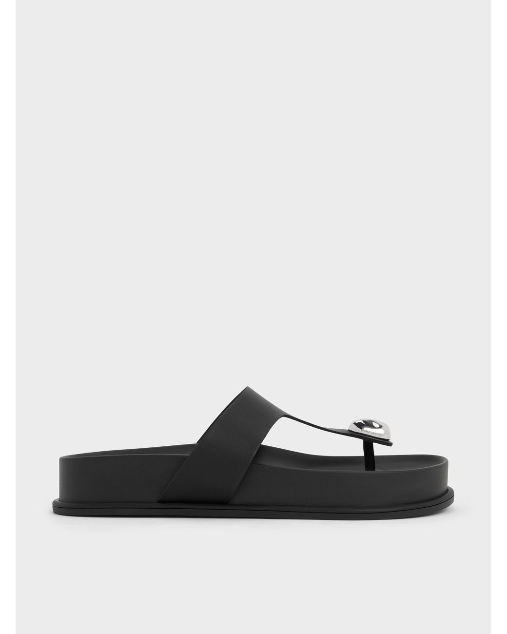 Charles & Keith White Sculpted-Accent Flatform Thong Sandals