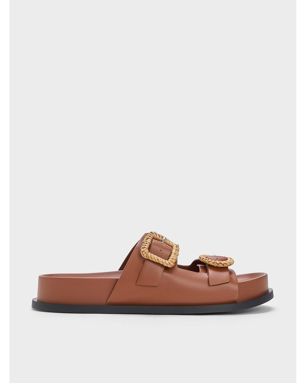 Charles & Keith Brown Woven-buckle Double-strap Sandals