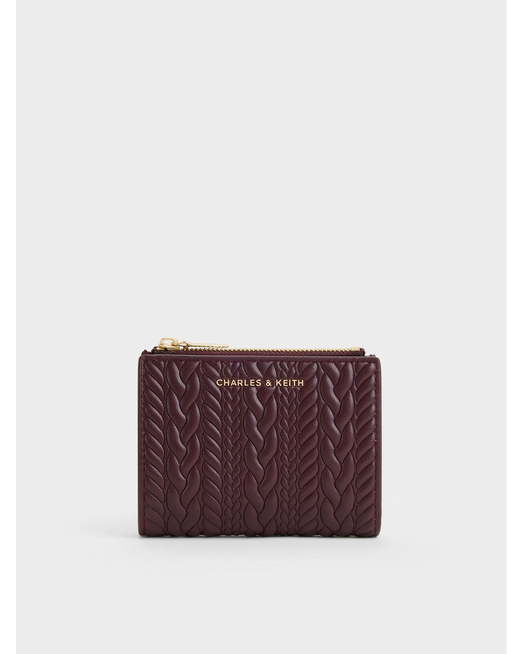 Charles & Keith Purple Apolline Textured Top-Zip Wallet