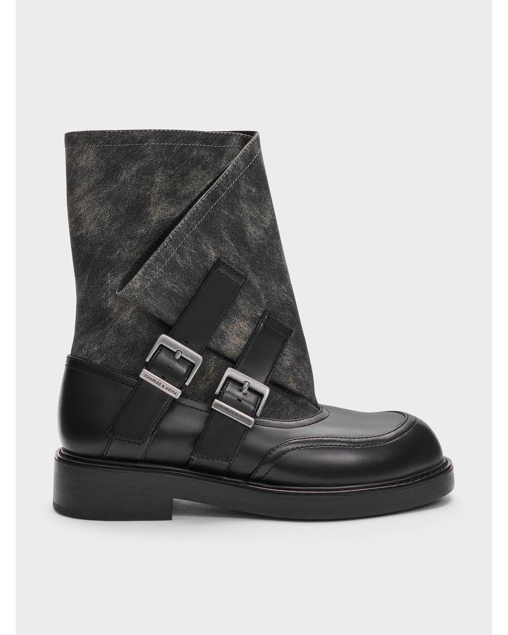 Charles & Keith Black Aether Buckled Calf Boots