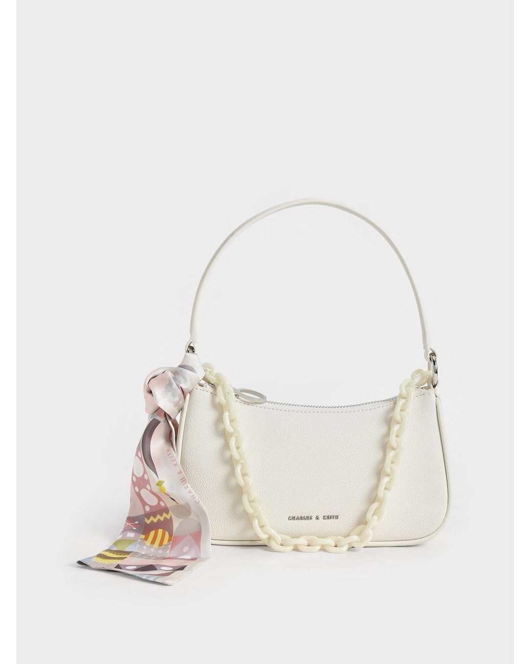 Charles Keith Alcott Scarf Chain link Shoulder Bag in Natural